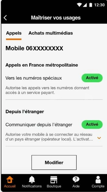 Orange espace client – Onglet Appels, Numéros spéciaux