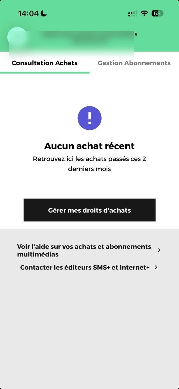 SFR espace client – Détail des achats, Gérer mes droits
