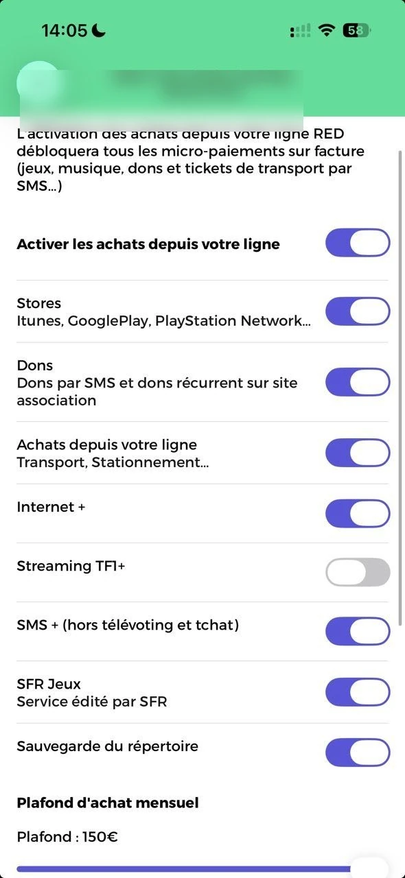 SFR espace client – Désactiver les achats par catégorie