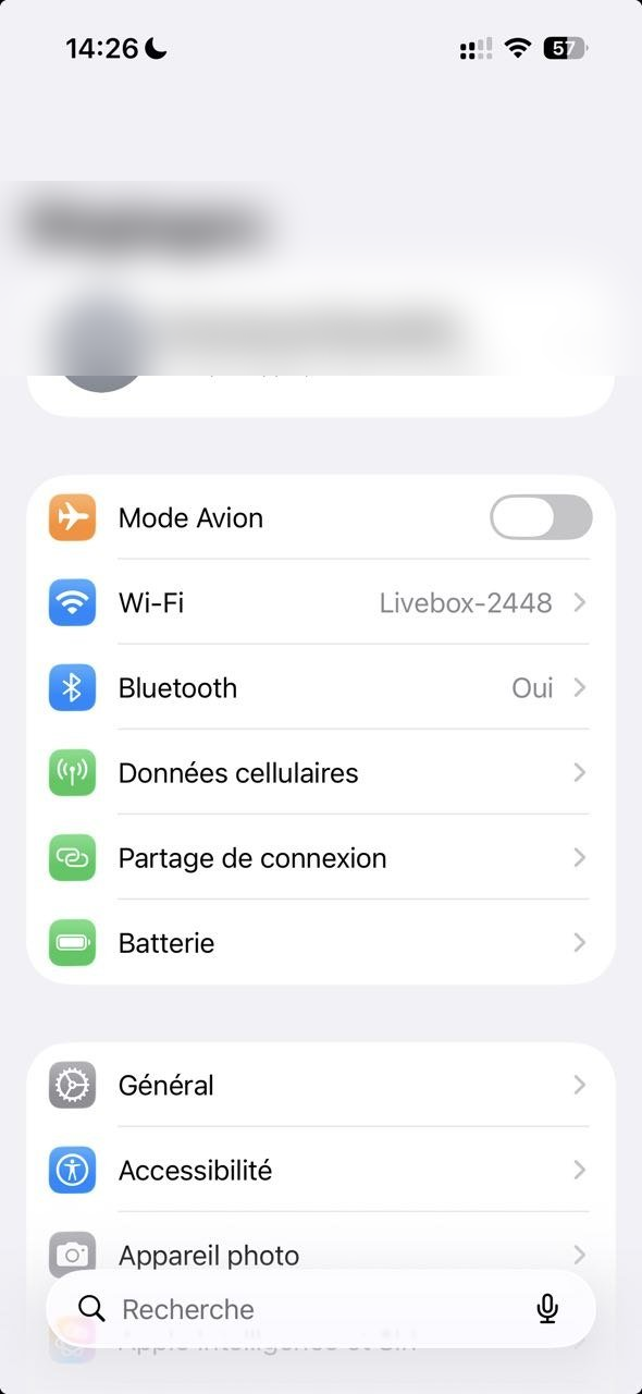 Étape 1 — Réglages → Données cellulaires