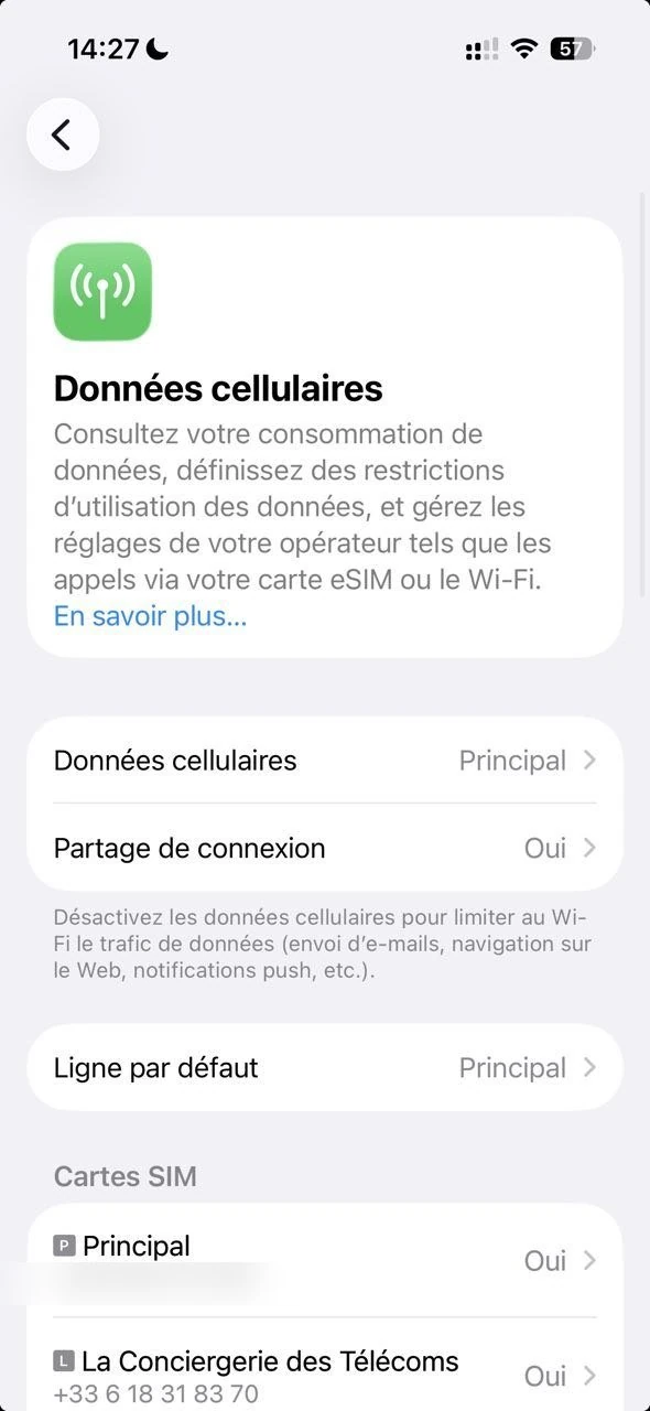 iPhone iOS – Sélectionner la ligne SIM