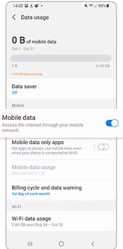 Étape 3 — Mobile data → Désactiver l'itinérance